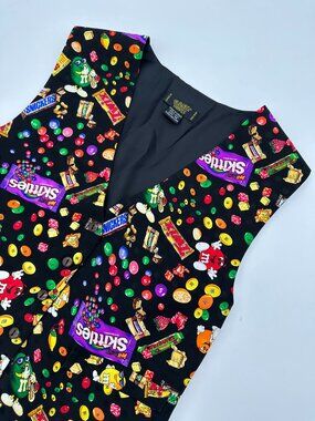 Vintage 90's Planet Mars 100% Silk Candy Novelty Print Vest Size Medium Black